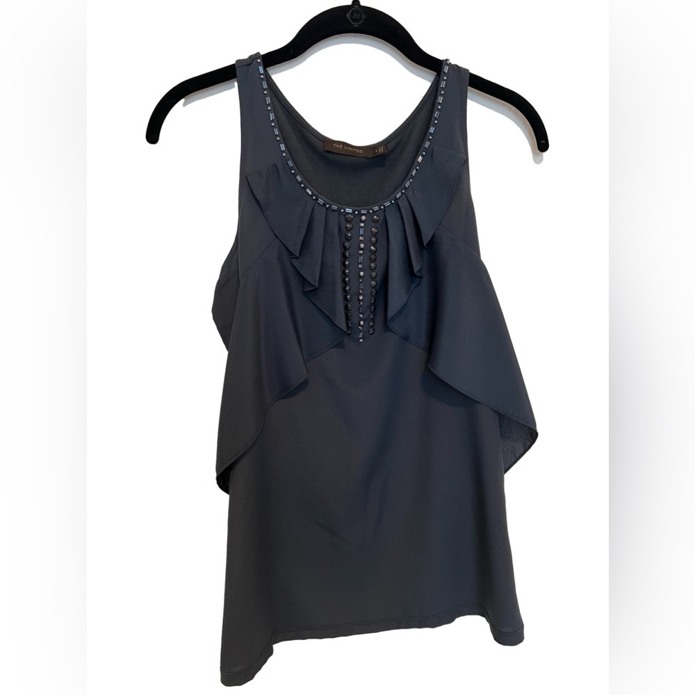 The Limited Steel Blue/Gray Sleeveless Beaded Top - Size S